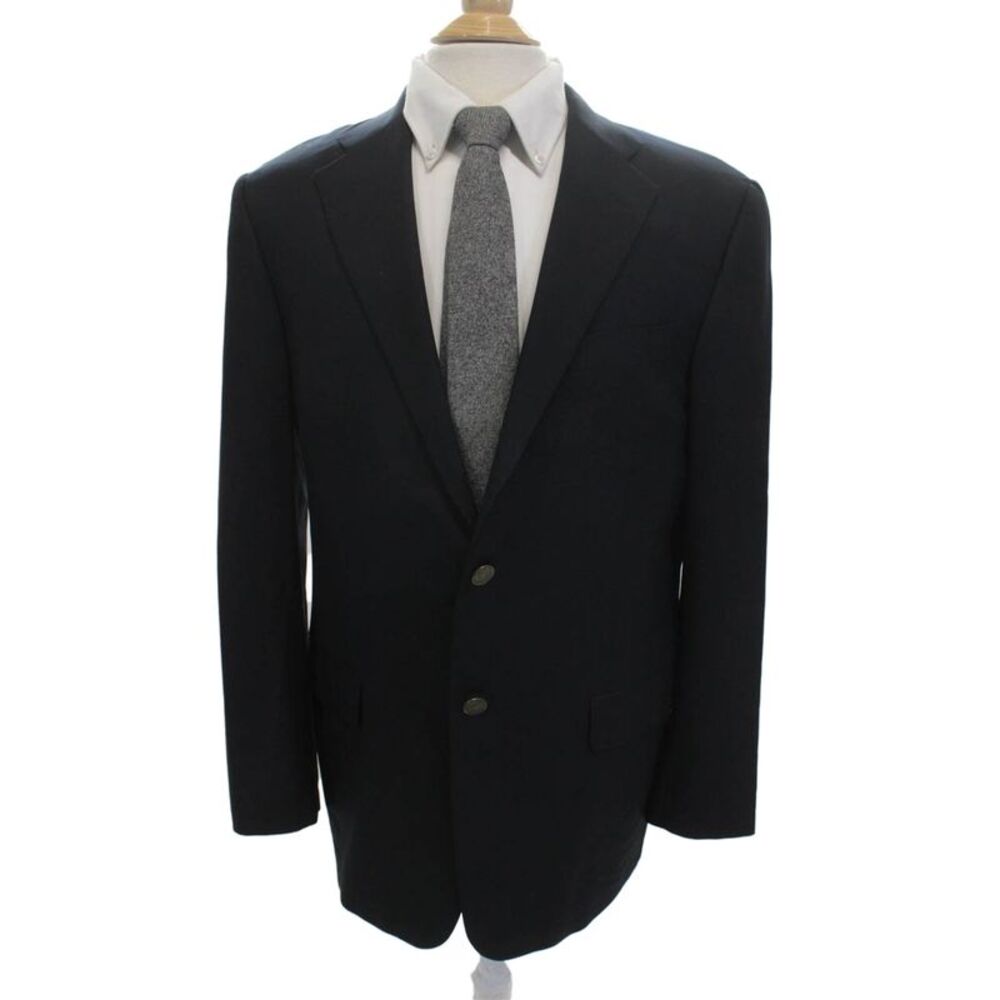 Hickey Freeman Mens Dark Blue 100% Wool Blazer Collared Button Size 40